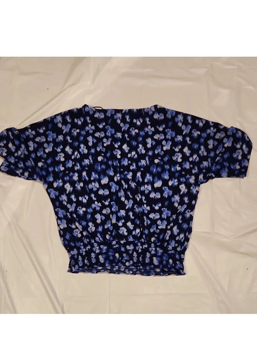 Michael Kors Navy with Light Blue Floral Short Sleeve Blouse